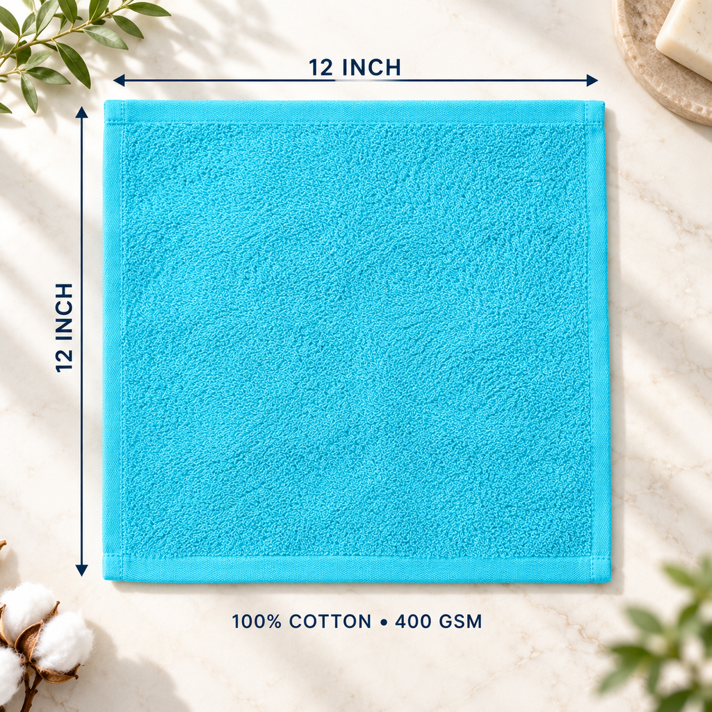 Jenny Denial Mint cotton terry face towel, 12 × 12 inches, 400 GSM — size guide