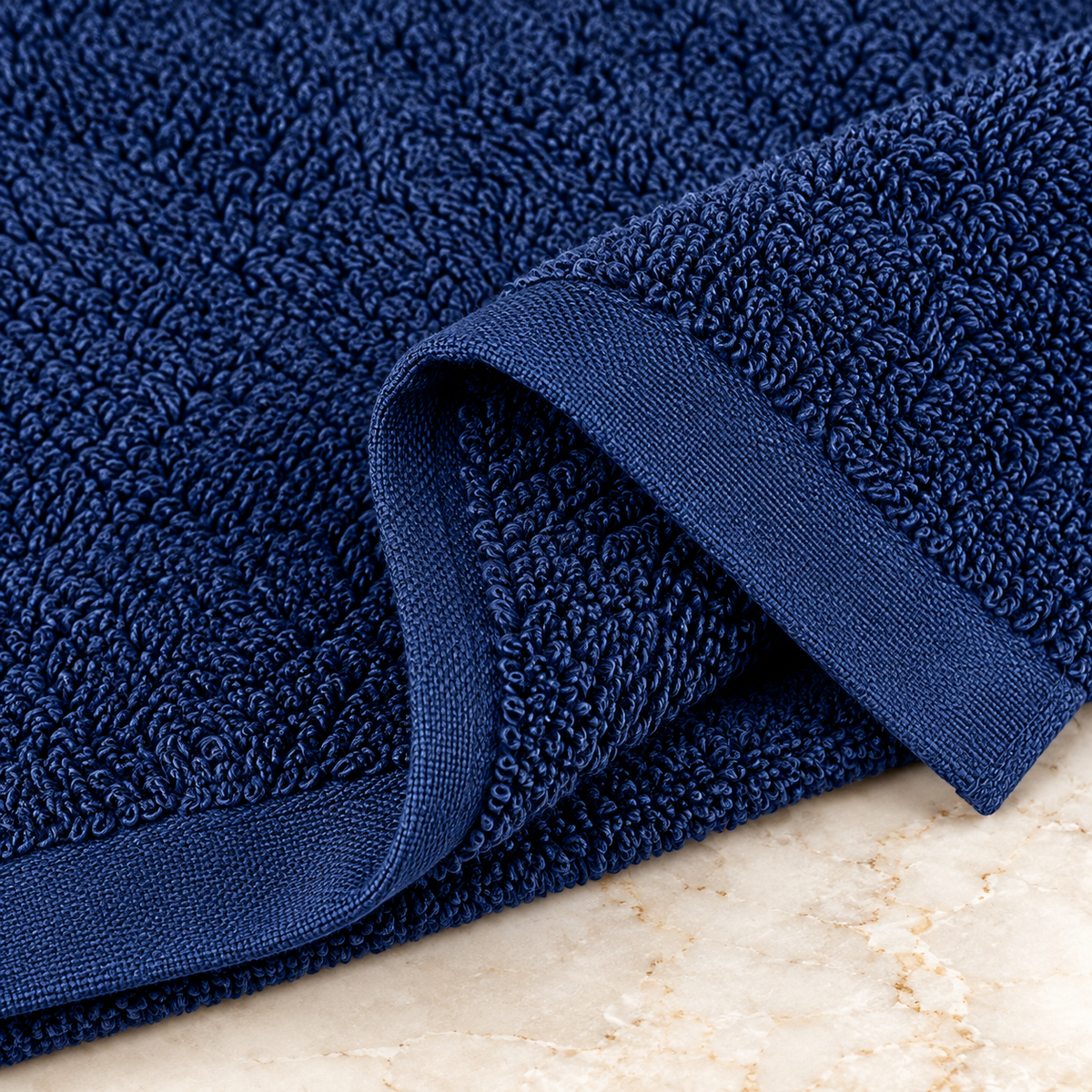 Jenny Denial Navy Blue cotton terry face towel — terry fabric and hem detail, 400 GSM