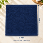 Jenny Denial Navy Blue cotton terry face towel — 12 × 12 inch size guide, 400 GSM