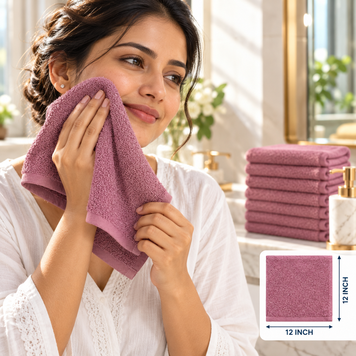 Jenny Denial Onion cotton terry face towel — female face-care use, 400 GSM