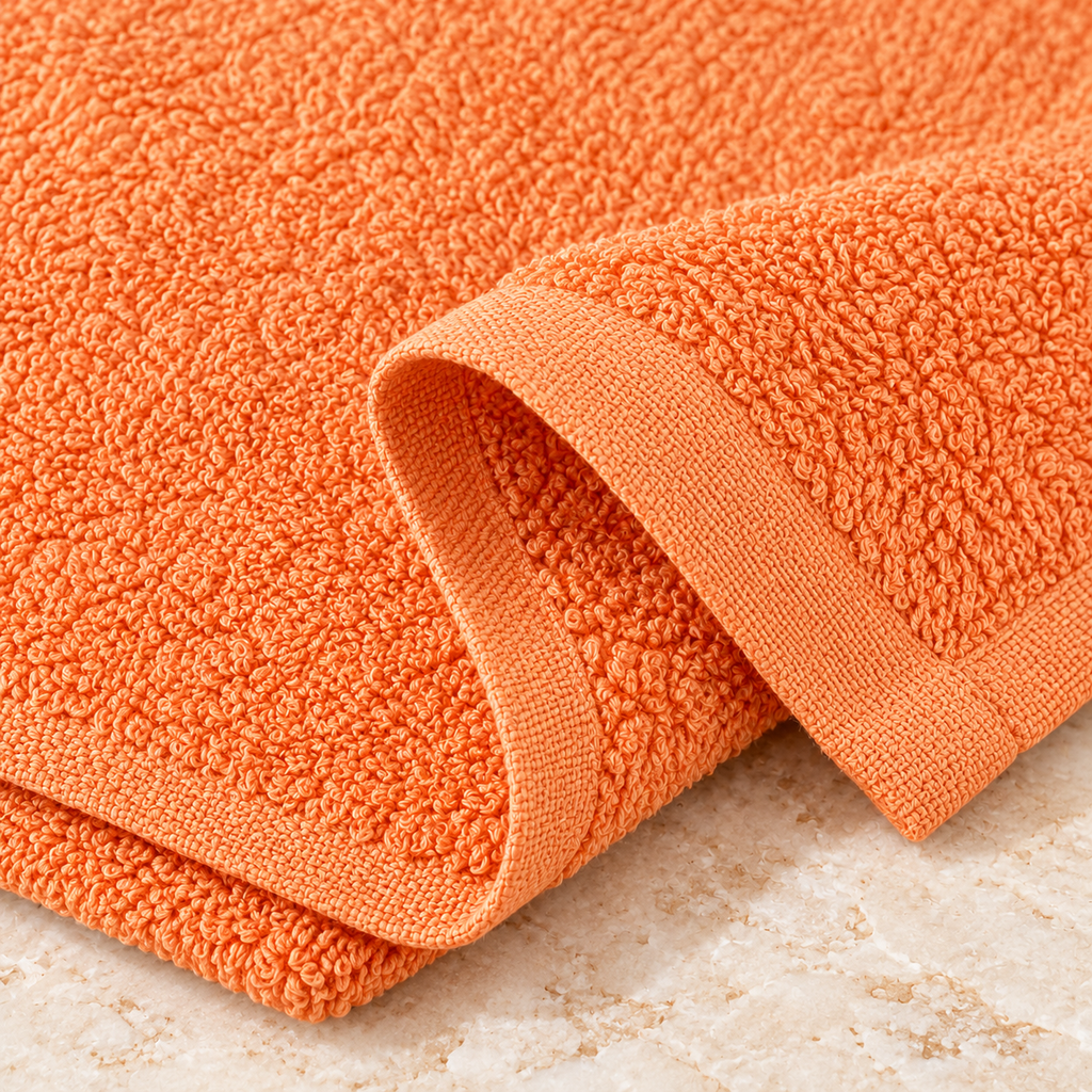 Jenny Denial Peach cotton terry face towel — terry fabric and hem detail, 400 GSM