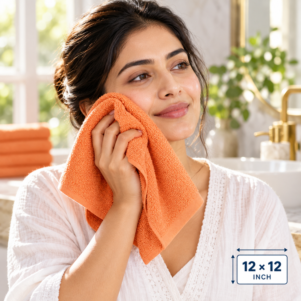 Jenny Denial Peach cotton terry face towel — female face-care use, 400 GSM