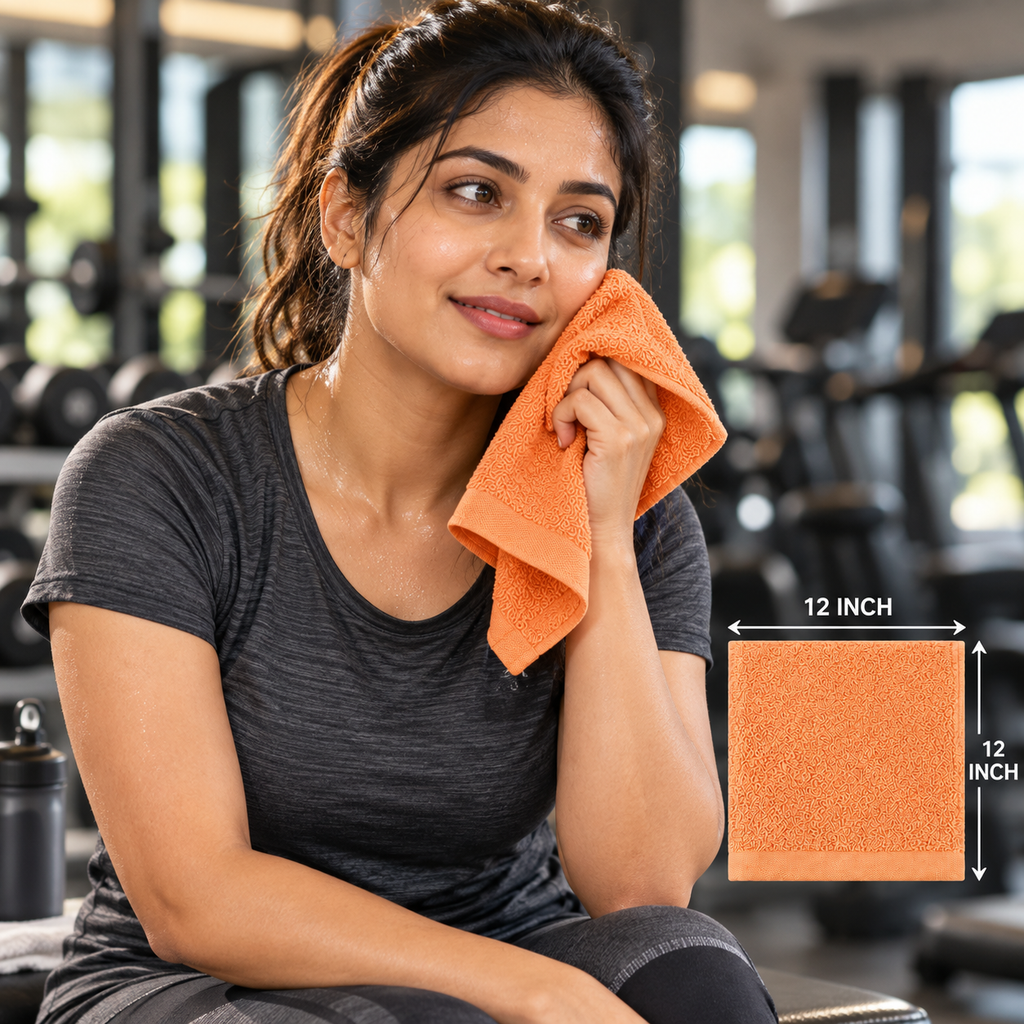 Jenny Denial Peach cotton terry face towel — female gym use, 400 GSM