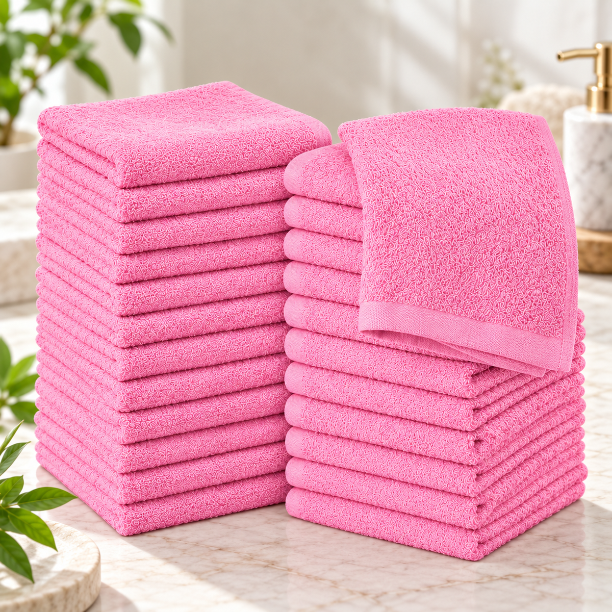 Jenny Denial Pink cotton terry face towel, 12 × 12 inches, 400 GSM — fabric detail