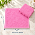 Jenny Denial Pink cotton terry face towel, 12 × 12 inches, 400 GSM — size guide