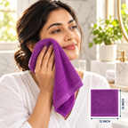 Jenny Denial Purple cotton terry face towel — female face-care use, 400 GSM
