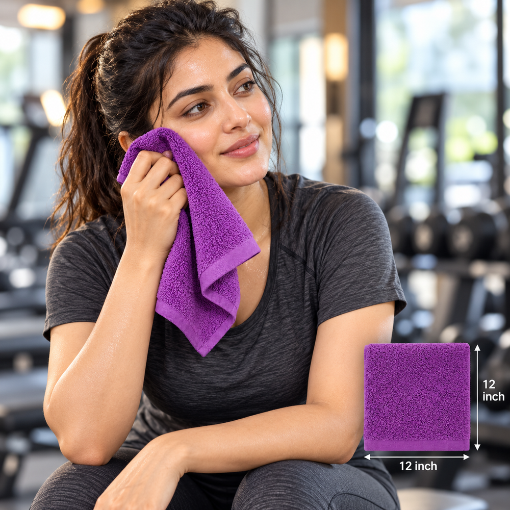 Jenny Denial Purple cotton terry face towel — female gym use, 400 GSM