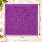Jenny Denial Purple cotton terry face towel — 12 × 12 inch size guide, 400 GSM