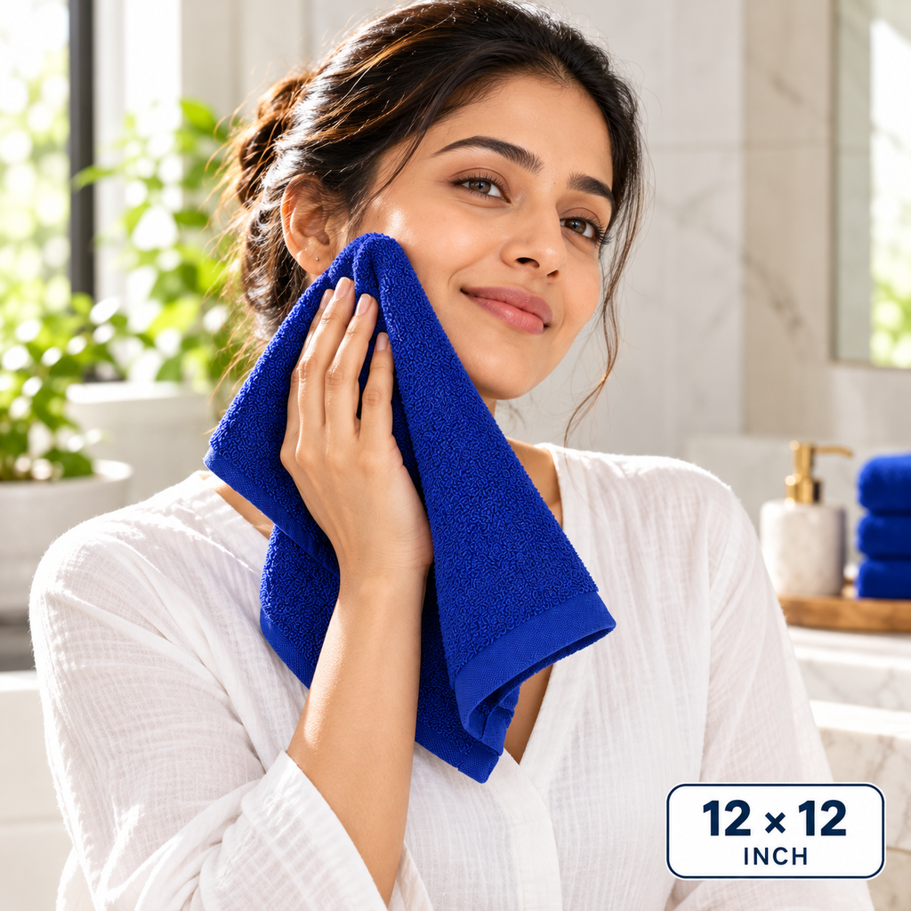 Jenny Denial Royal Blue cotton terry face towel — female face-care use, 400 GSM