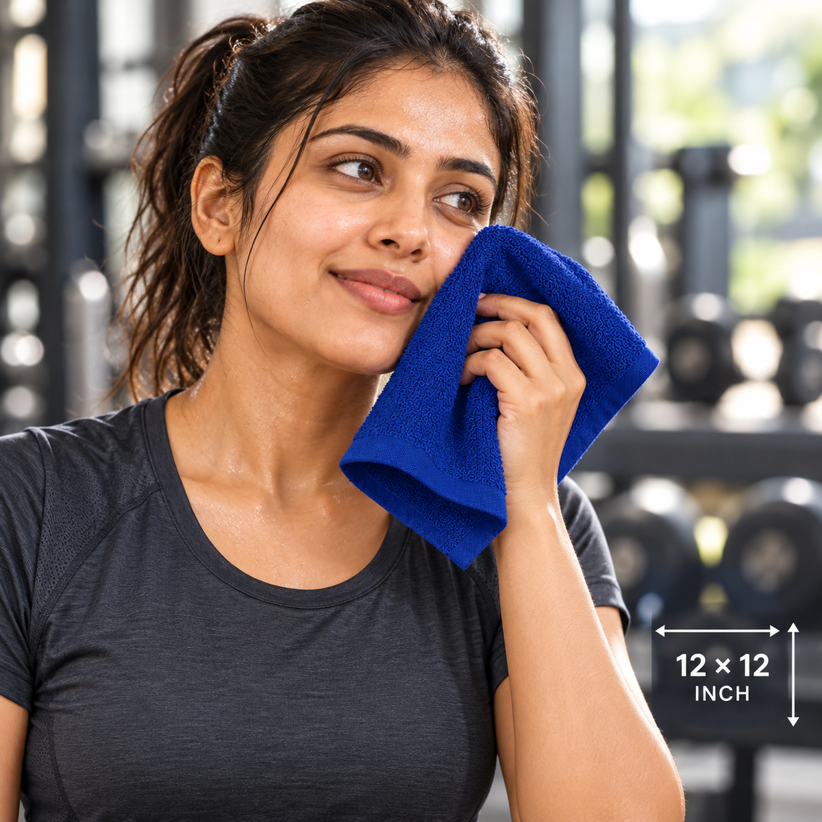 Jenny Denial Royal Blue cotton terry face towel — female gym use, 400 GSM
