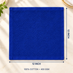 Jenny Denial Royal Blue cotton terry face towel — 12 × 12 inch size guide, 400 GSM