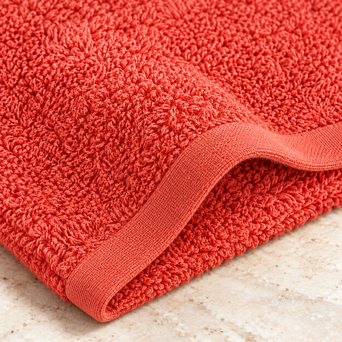 Jenny Denial Rust cotton terry face towel — terry fabric and hem detail, 400 GSM