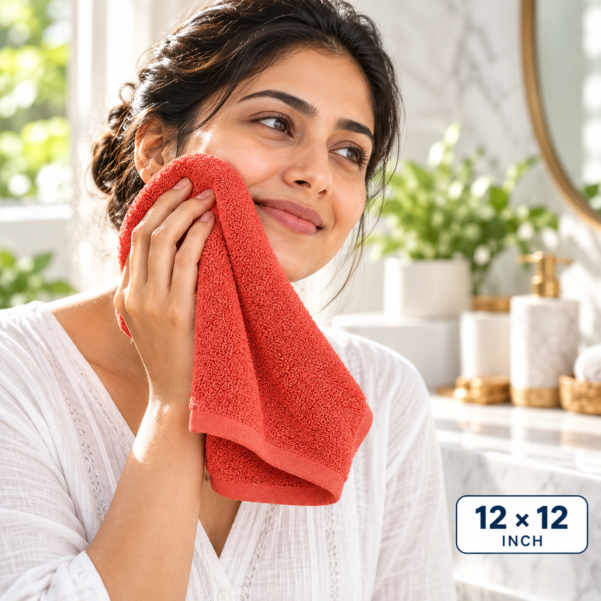 Jenny Denial Rust cotton terry face towel — female face-care use, 400 GSM