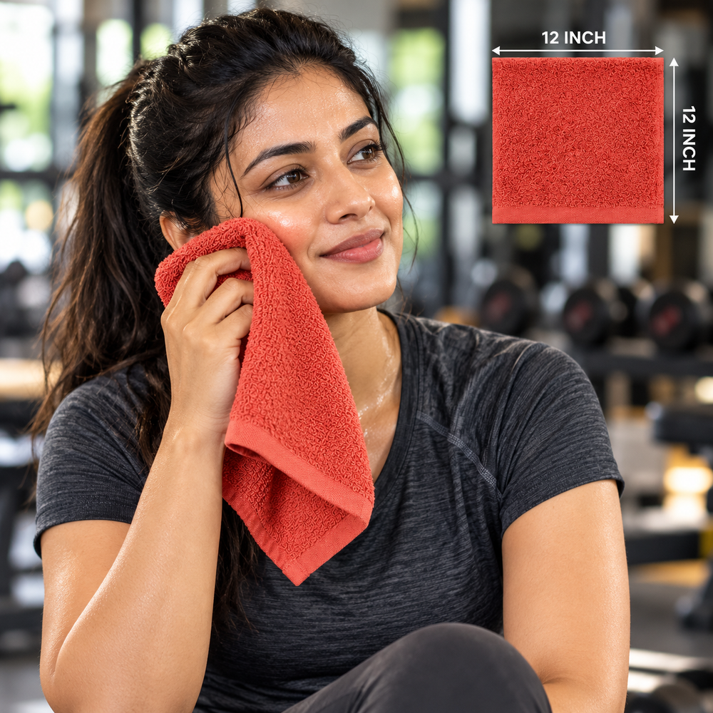 Jenny Denial Rust cotton terry face towel — female gym use, 400 GSM
