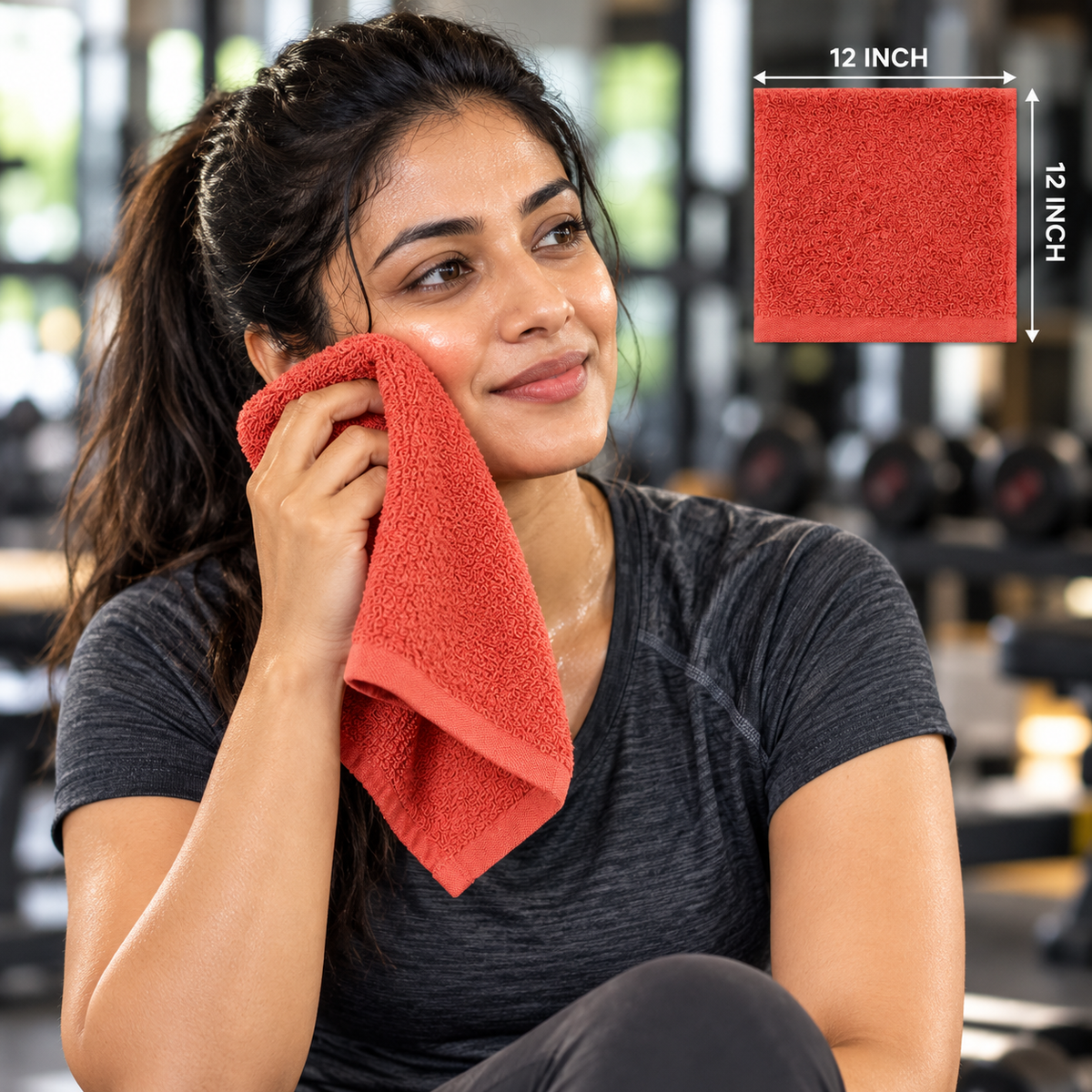Jenny Denial Rust cotton terry face towel — female gym use, 400 GSM
