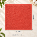 Jenny Denial Rust cotton terry face towel — 12 × 12 inch size guide, 400 GSM