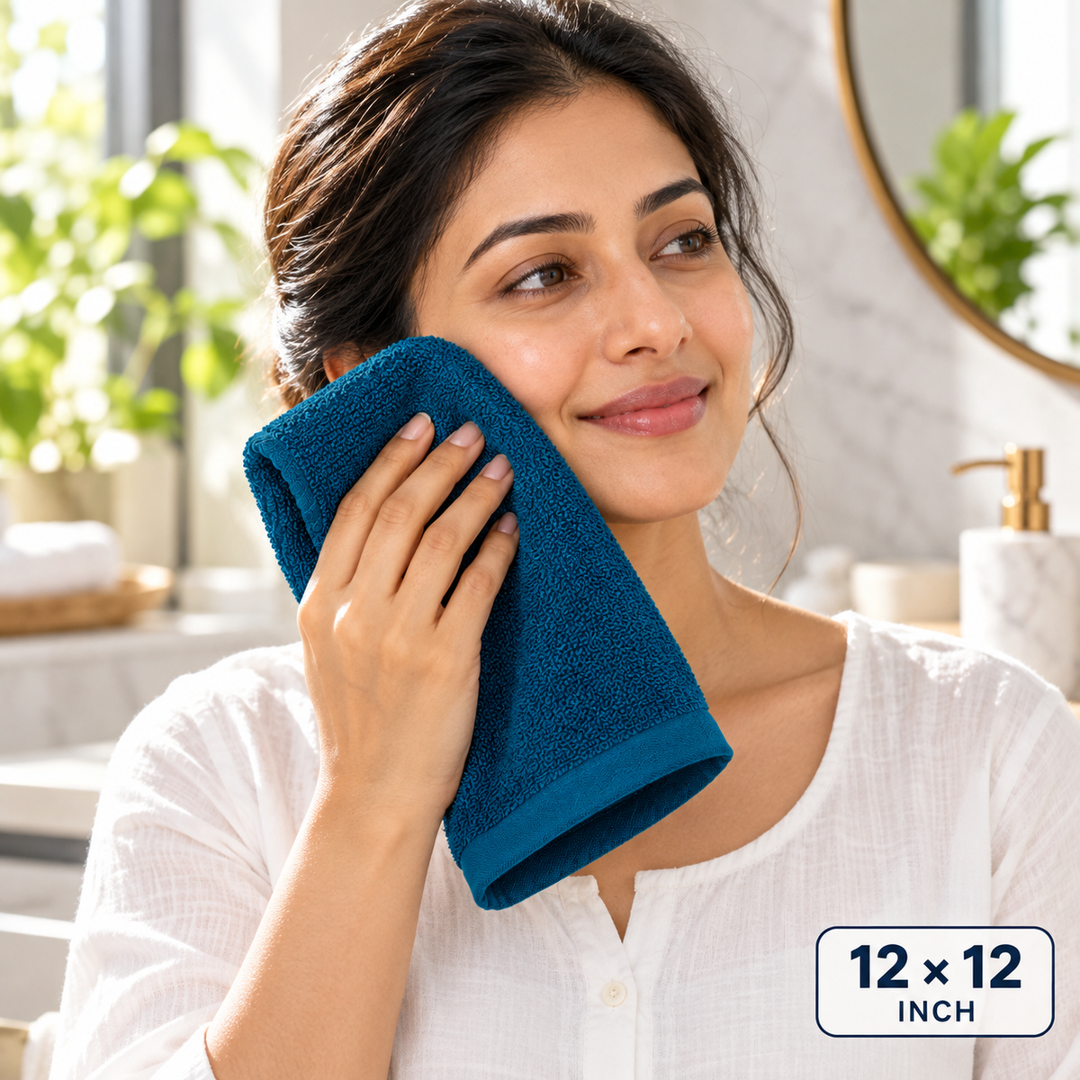 Jenny Denial Teal cotton terry face towel — female face-care use, 400 GSM