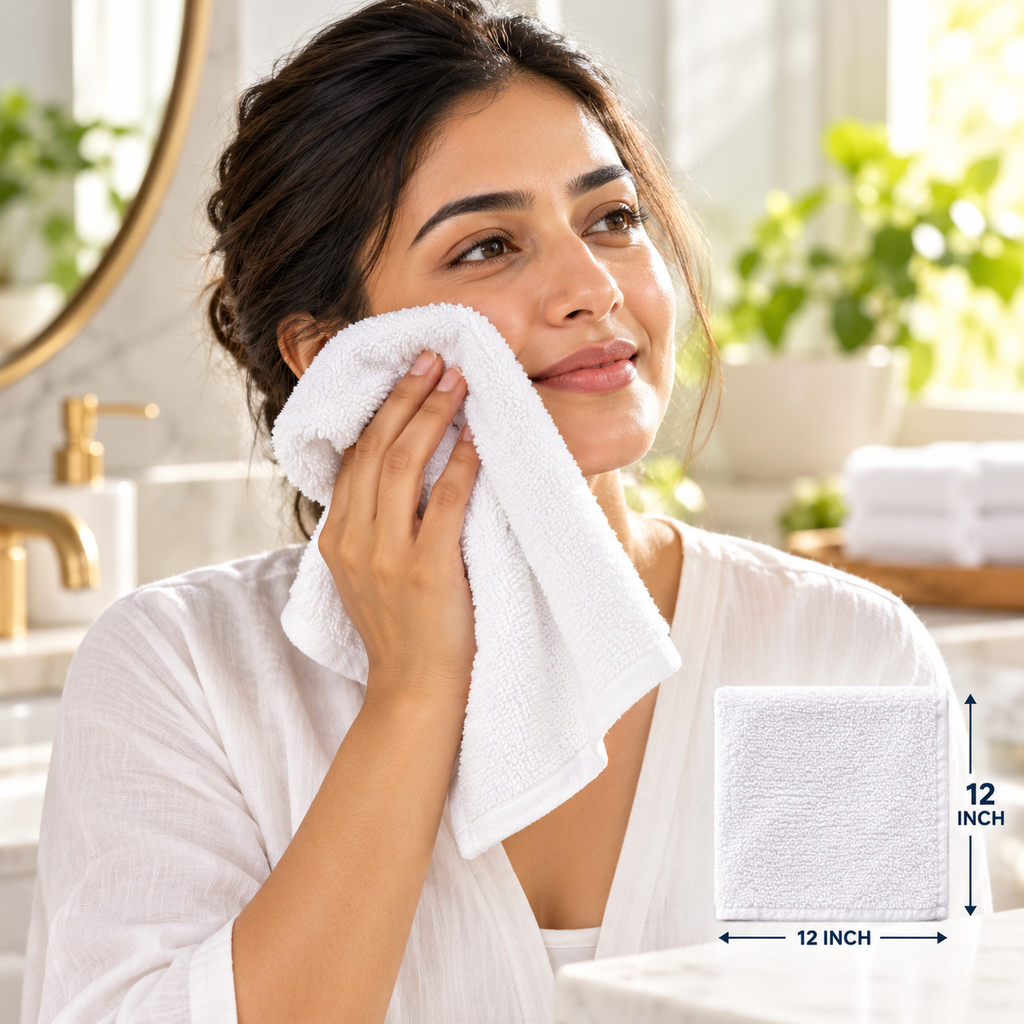 Jenny Denial White cotton terry face towel — female face-care use, 400 GSM