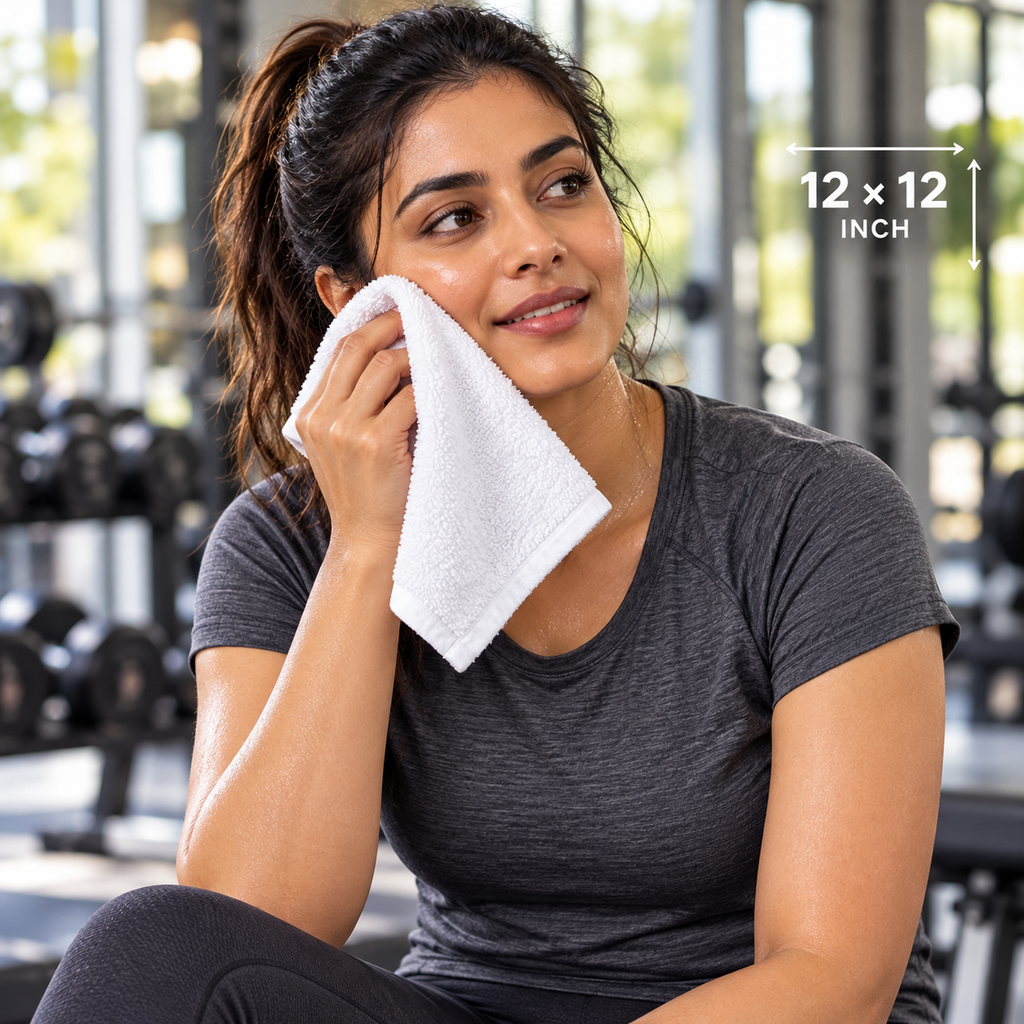 Jenny Denial White cotton terry face towel — female gym use, 400 GSM