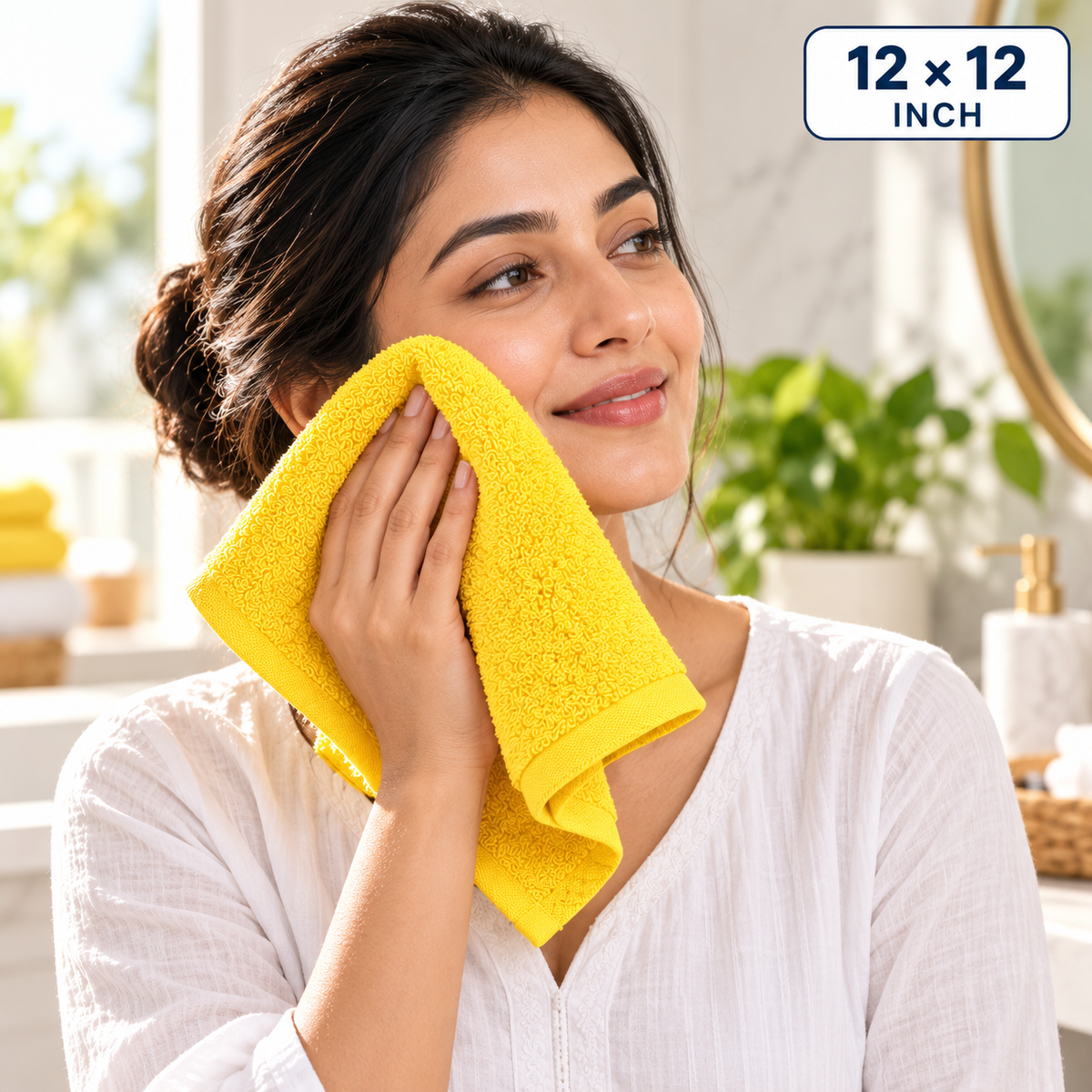 Jenny Denial Yellow cotton terry face towel — female face-care use, 400 GSM
