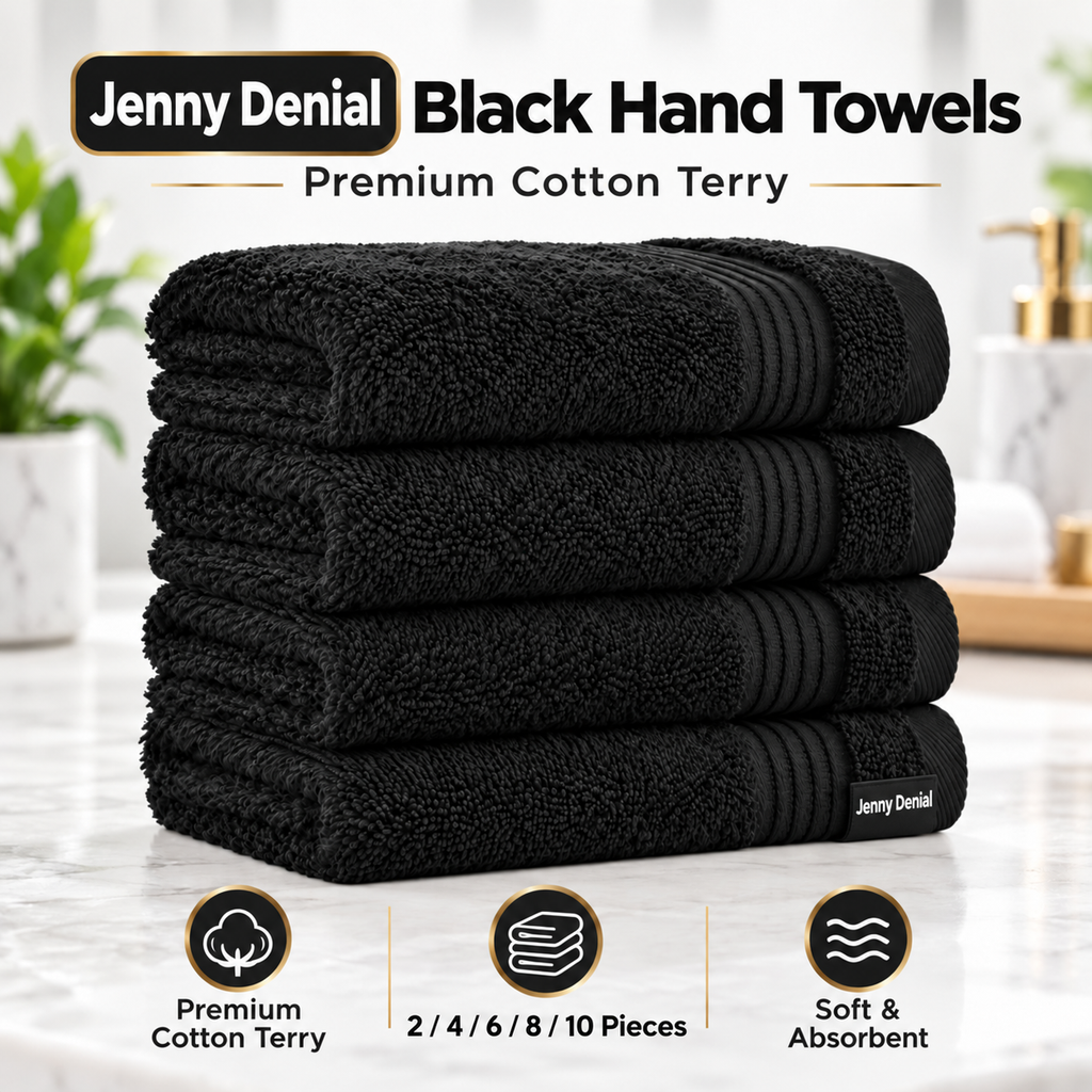 Jenny Denial black cotton hand towels