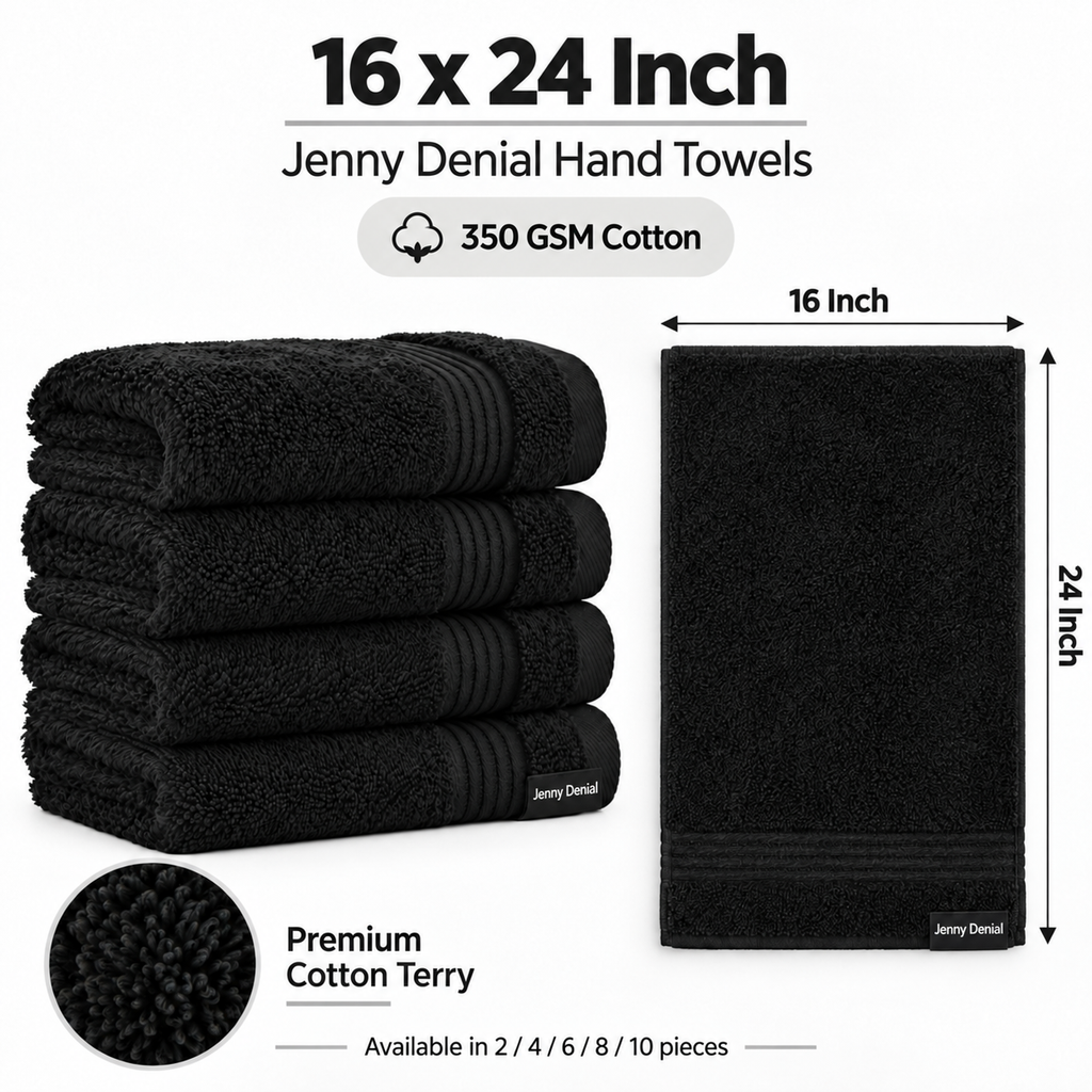 Jenny Denial black cotton hand towels