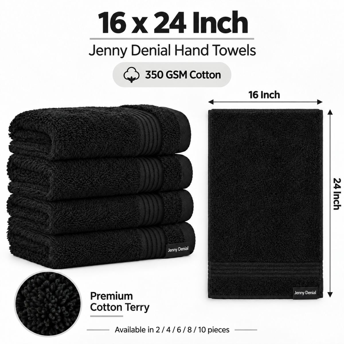Jenny Denial black cotton hand towels