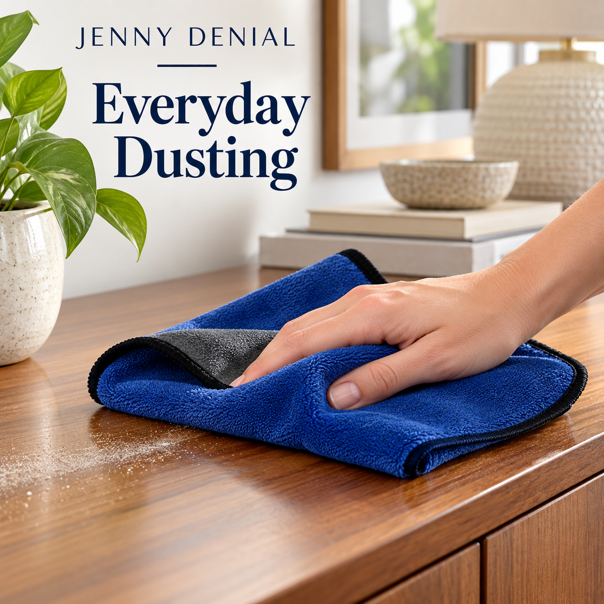 Jenny Denial blue and grey microfiber cleaning cloth — home dusting