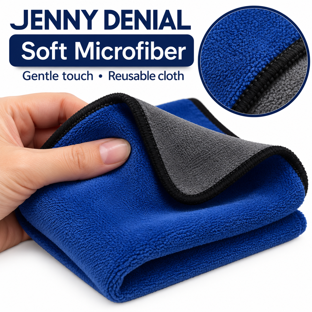 Jenny Denial blue and grey microfiber cleaning cloth — soft fabric