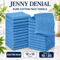 Electric Blue pure cotton face towels, 12 × 12 inches, packs of 10 or 20