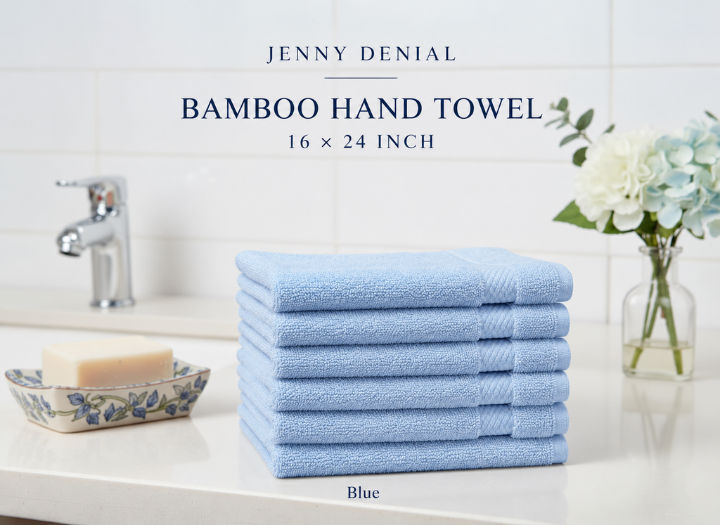 Jenny Denial Blue Bamboo Hand Towel 16 × 24 Inch