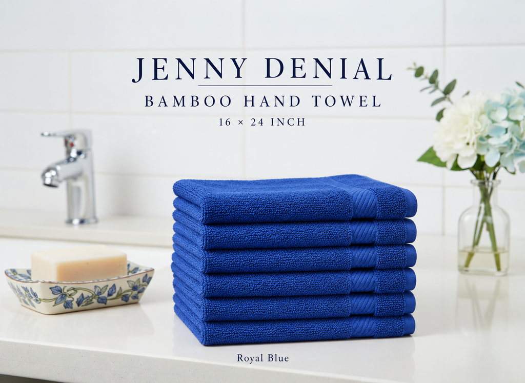 Jenny Denial Royal Blue Bamboo Hand Towel 16 × 24 Inch