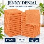 Peach pure cotton face towels, 12 × 12 inches, packs of 10 or 20