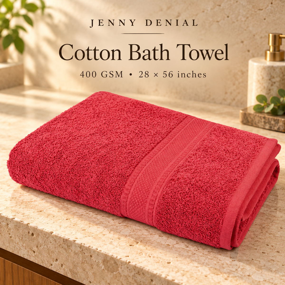 Jenny Denial red cotton bath towel, 400 GSM, 28 x 56 inches — product view