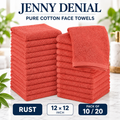 Rust pure cotton face towels, 12 × 12 inches, packs of 10 or 20